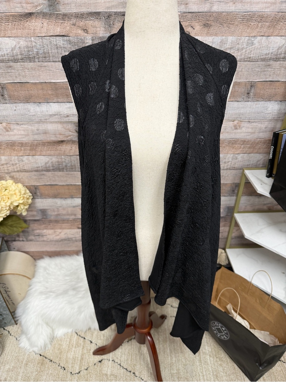 Connie K Black Textured Cardigan Vest XXL